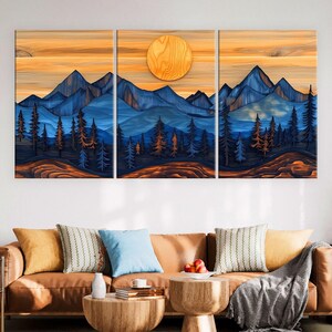 Wood Wall Art Mountain Canvas Wall Art Living Room, Wood Texture Canvas Print, Extra Large Wall Art, Abstract Mountain Art