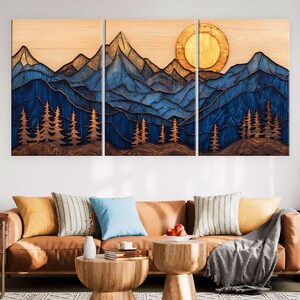 Wood Wall Art Mountain Canvas Wall Art Living Room, Wood Texture Canvas Print, Extra Large Wall Art, Abstract Mountain Art