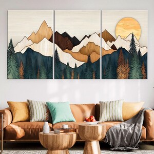 Wood Wall Art Mountain Canvas Wall Art Living Room, Wood Texture Canvas Print, Extra Large Wall Art, Abstract Mountain Art