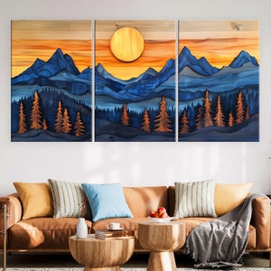 Wood Wall Art Mountain Canvas Wall Art Living Room, Wood Texture Canvas Print, Extra Large Wall Art, Abstract Mountain Art