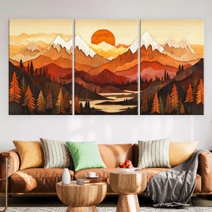 Wood Wall Art Mountain Canvas Wall Art Living Room, Wood Texture Canvas Print, Extra Large Wall Art, Abstract Mountain Art
