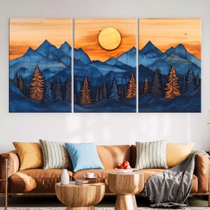 Wood Wall Art Mountain Canvas Wall Art Living Room, Wood Texture Canvas Print, Extra Large Wall Art, Abstract Mountain Art
