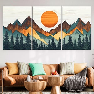 Wood Wall Art Mountain Canvas Wall Art Living Room, Wood Texture Canvas Print, Extra Large Wall Art, Abstract Mountain Art