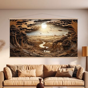 Wood Texture Canvas Wall Art Hanger, Abstract Landscape Print, Wood Wall Art Living Room, Modern Canvas Print, Hanging Extra Large Wall Art