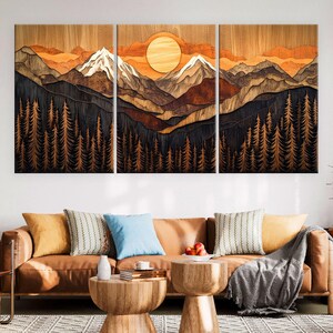 Wood Wall Art Mountain Canvas Wall Art Living Room, Wood Texture Canvas Print, Extra Large Wall Art, Abstract Mountain Art