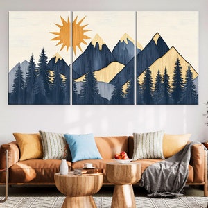 Wood Wall Art Mountain Canvas Wall Art Living Room, Wood Texture Canvas Print, Extra Large Wall Art, Abstract Mountain Art