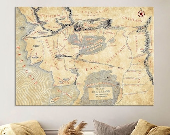 Beleriand Map Print, Map of Middle Earth Canvas Wall Art, Lord of The Ring Art, Home Decor, Middle Earth Map Canvas Print, Large Wall Art