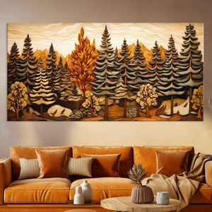 Abstract Pine Tree Forest Canvas Wall Art, Wood Wall Art, Nature Landscape Canvas Print, Extra Large Wall Art Living Room