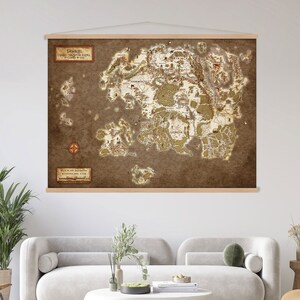 Suspension d'art mural en toile pour carte de Tamriel, carte d'art fantastique à accrocher, décoration de salon, impression sur toile carte Elder Scrolls, très grande oeuvre d'art mural