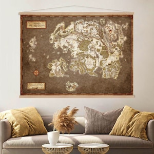 Mapa de Tamriel Canvas Wall Art Hanger, arte de mapa de fantasía colgante, decoración de la sala de estar, impresión de lienzo de mapa de Elder Scrolls, arte de pared extra grande