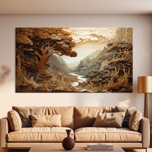 Arte de pared de lienzo de textura de madera, impresión de paisaje abstracto, sala de estar de arte de pared de madera, impresión de lienzo moderno, arte de pared extra grande