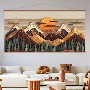 Wood Wall Art Mountain Canvas Wall Art Hanger, Wood Texture Canvas Print, Abstract Mountain Wall Art Living Room, Extra Large Wall Art