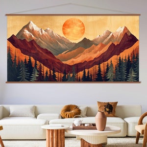 Wood Wall Art Mountain Canvas Wall Art Hanger, Wood Texture Canvas Print, Abstract Mountain Wall Art Living Room, Extra Large Wall Art