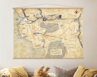 Beleriand Map Print, Map of Middle Earth Canvas Wall Art Hanger, Lord of The Ring Art, Hanging Map Canvas Print, Extra Large Wall Art