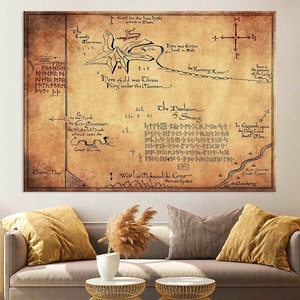 Karte von Mittelerde Leinwand Wandkunst, Hobbit Karte Druck, Herr der Ringe Kunst, Home Decor, Lonely Mountain Karte Thorins Karte Leinwanddruck