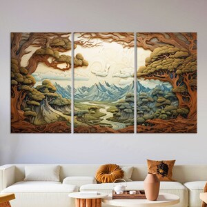 Wood Texture Canvas Wall Art, Abstract Landscape Print, Wood Wall Art Living Room, Modern Canvas Print, Extra Large Wall Art