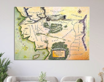 Stampa mappa Beleriand, mappa dell'arte da parete su tela della Terra di Mezzo, arte del Signore degli Anelli, decorazioni per la casa, stampa su tela della mappa della Terra di Mezzo, grande arte da parete