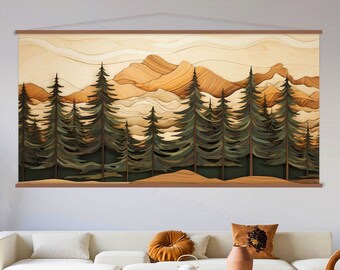 Wood Wall Art Mountain Canvas Wall Art Hanger, Wood Texture Canvas Print, Abstract Mountain Wall Art Living Room, Extra Large Wall Art