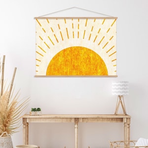 Boho Sun Wall Art, Mid Century Modern Canvas Print, Rustiek Home Decor, Wood Wall Art Canvas Print, Extra Large Wall Art, Minimalistische Sunshine