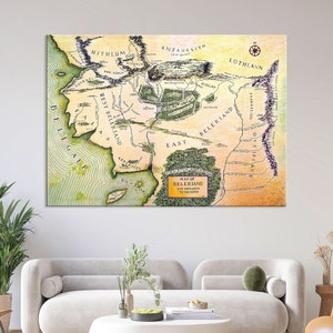 Beleriand Karte Druck, Karte von Mittelerde Leinwand Wandkunst, Herr der Ring Kunst, Wohnkultur, Mittelerde Karte Leinwand Druck, große Wandkunst
