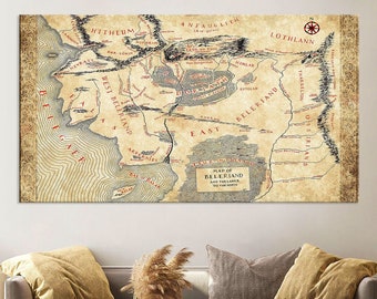 Beleriand Map Print, Map of Middle Earth Canvas Wall Art, Lord of The Ring Art, Home Decor, Middle Earth Map Canvas Print, Large Wall Art