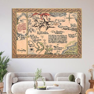 Karte von Mittelerde, Hobbit Karte, Herr des Rings Kunst, Innendeko, Lonely Mountain Map, Thorsins Leinwanddruck