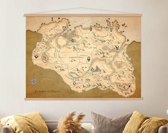 Skyrim Karte Leinwand Wand Kunst Aufhänger, hängende Skyrim Kunst, Wohnzimmer Dekor, moderne Leinwand Druck, extra große Wandkunst, Skyrim Geschenke
