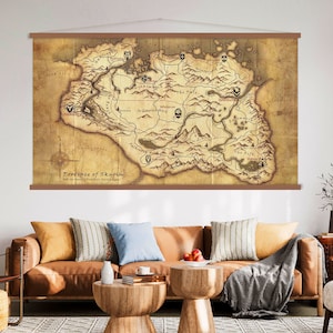 Skyrim Karte Wand Aufhänger, Hängende Skyrim Kunst, Wohnzimmer Dekor, Moderne Leinwand Druck, Extra Große Wandkunst, Skyrim Geschenke