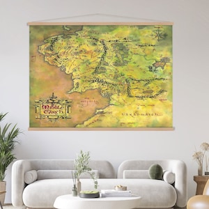Karte von Mittelerde Leinwand Wandkunst Aufhänger, Herr der Ringe Kunst, Wohnzimmer Dekor, hängende Karte Leinwanddruck, extra große Wandkunst
