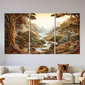 Wood Texture Canvas Wall Art, Abstract Landscape Print, Wood Wall Art Living Room, Modern Canvas Print, Extra Large Wall Art