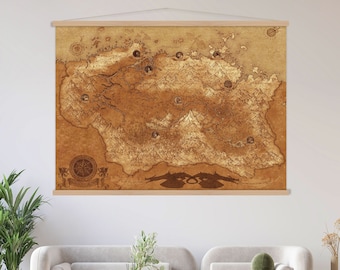 Skyrim Karte Wand Aufhänger, Hängende Skyrim Kunst, Wohnzimmer Dekor, Moderne Leinwand Druck, Extra Große Wandkunst, Skyrim Geschenke