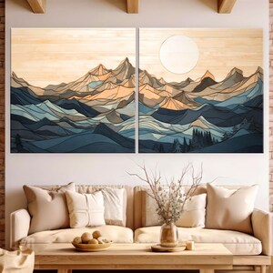 Wood Wall Art Mountain Canvas Wall Art Living Room, Wood Texture Canvas Print, Extra Large Wall Art, Abstract Mountain Art