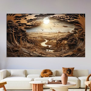 Wood Texture Canvas Wall Art, Abstract Landscape Print, Wood Wall Art Living Room, Modern Canvas Print, Extra Large Wall Art