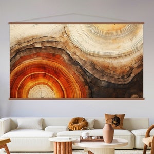 Large Tree Rings Wall Art Hanger, Tree Stump Print on Canvas, Hanging Wood Wall Art Living Room, Abstract Wood Texture Canvas Print