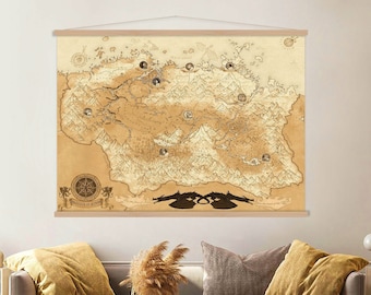 Skyrim Karte Wand Aufhänger, Hängende Skyrim Kunst, Wohnzimmer Dekor, Moderne Leinwand Druck, Extra Große Wandkunst, Skyrim Decor