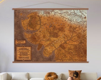 Appendiabiti da parete su tela con mappa della Terra di Mezzo, arte del Signore degli Anelli, decorazione del soggiorno, stampa su tela con mappa sospesa, arte da parete extra large