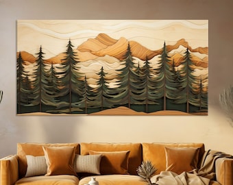 Wood Texture Wall Art Canvas, Wood Wall Art Mountain Print, Extra Large Wall Art Living Room, Abstract Mountain Print, Framed Canvas Print