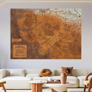 Mittelerde Karte Wandkunst, Herr des Rings Leinwandkunst, Wohnzimmerdekor, Karte von Mittelerde Leinwanddruck, extragroße Wandkunst