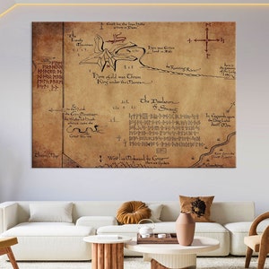 Hobbit Karte, Karte von Mittelerde Leinwand Wandkunst, Thorins Karte Druck, Herr der Ring Kunst, Lonely Mountain Karte Mittelerde Karte Leinwand Druck