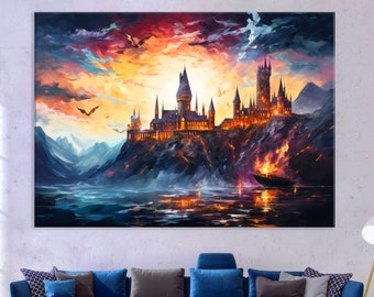 Harry School Canvas Wall Art, Wizard Print, Fantsy Wall Art Living Room Decor, Movie Canvas Print,  Extra Large Wall Art