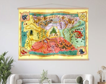 The Wizard of Oz Map Canvas Wall Art Hanger, Hanging Land of Oz Map, Living Room Decor, Fantasy Map Canvas Print, Extra Large Wall Art