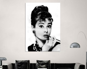 Audrey Hepburn Wall Art Canvas, Audrey Hepburn Print, Living Room Decor, Vintage Canvas Print, Extra Large Wall Art