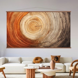 Tree Ring Wall Art Hanger, Tree Stump Print on Canvas, Hanging Wood Canvas Wall Art Living Room, Abstract Wood Texture Canvas Print