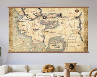 Beleriand Map Print, Map of Middle Earth Canvas Wall Art Hanger, Lord of The Ring Art, Hanging Map Canvas Print, Extra Large Wall Art