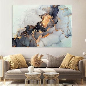 Abstract Canvas Print, Black and Gold Wall Art, Living Room Decor, Marble Wall Art, Extra Large Canvas Wall Art, Luxury Abstract Print