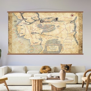 Beleriand Karte Print, Karte von Mittelerde Leinwand Wandkunst, Herr der Ring Kunst, hängende Karte Leinwanddruck, extra große Wandkunst