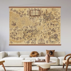 Harry Potter Karte Leinwand Wand Kunst Aufhänger, Hängende Harry Potter Kunst, Wohnzimmer Dekor, Fantasy Karte Leinwand Druck, Extra Große Wandkunst