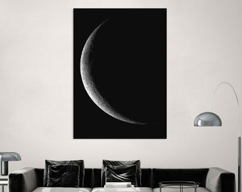 Arte de la pared de la luna, impresión de lienzo moderno, decoración de la sala de estar, arte de la pared en blanco y negro, impresión de la luna, arte de la pared del lienzo extra grande