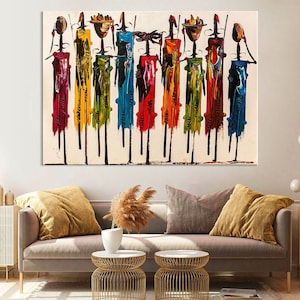 Abstract African Art Masai Canvas Print, African American Art, Living Room Decor, Colorful African Canvas Print, Exra Large Wall Art