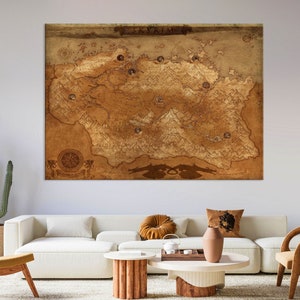 Skyrim kaart canvas muur kunst, Skyrim kunst, woonkamer decor, moderne canvas print, extra grote muur kunst, Skyrim decor